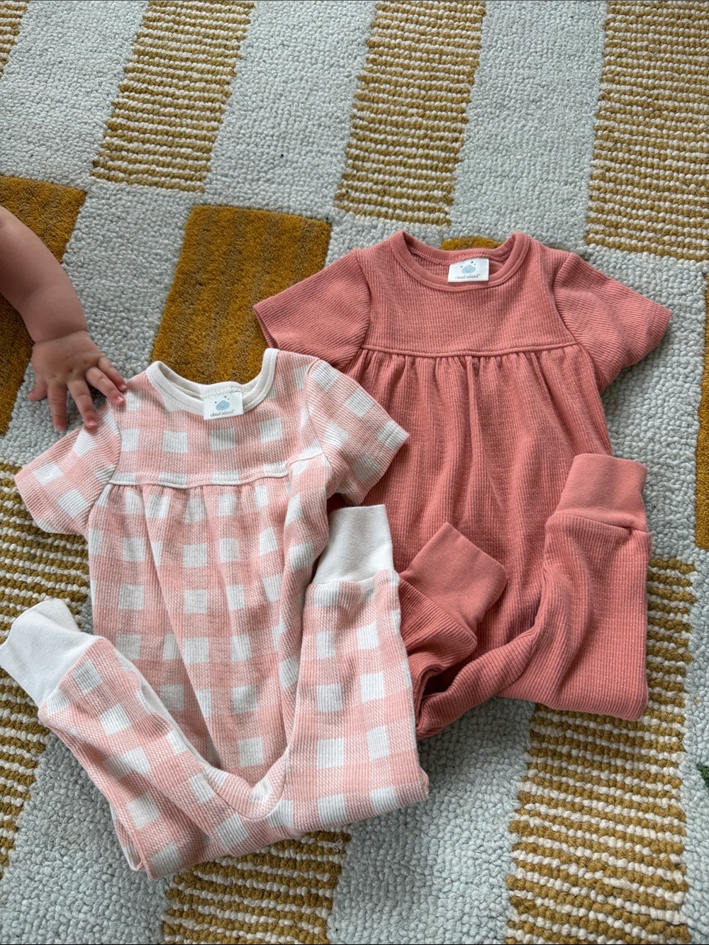 Cloud Island pink gingham rompers size 3-6m